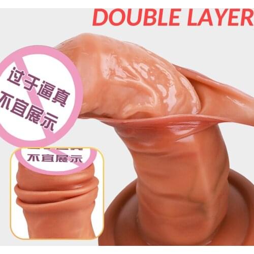 Realistic Dildos Sliding Foreskin Females Masturbation Tools Huge Suction Cup Penis Fake Dick Lesbian Adult Erotic Sex Toys