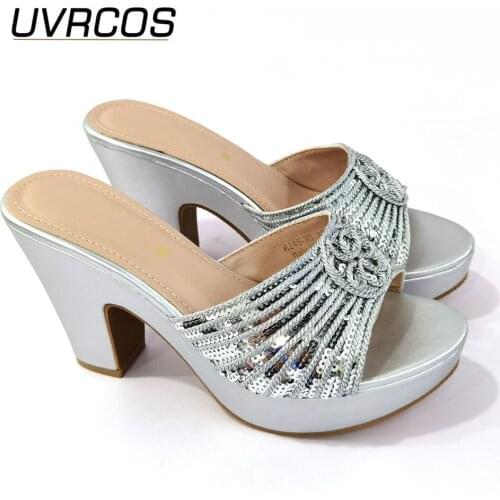 Latest Design Plus Size Women Shoes 42 Open Toe Pumps High Heels Sexy Ladies Nigerian Women Wedding Shoes with Rhinestone