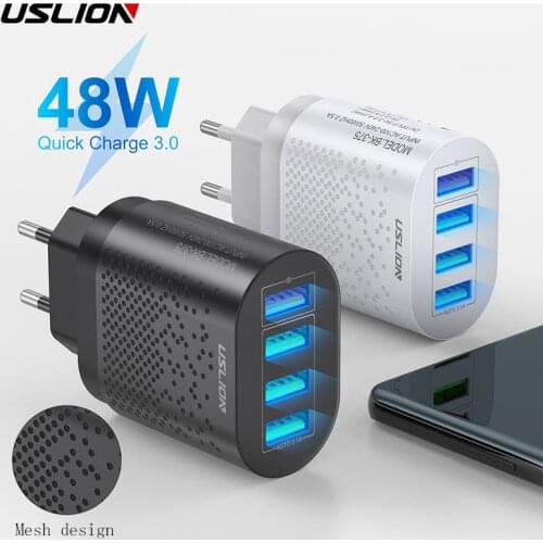 USLION EU/US/UK Quick Charge 3.0 USB Charger 4 Ports 48W Fast Charging Wall Charger Adapter For Samsung Xiaomi Phone Charger
