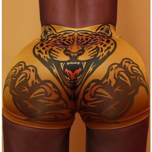Women Sexy Casual Shorts Adults Tiger Skull Print Biker Skinny Short Trousers for Female Ladies Summer Exercise Running Jogging