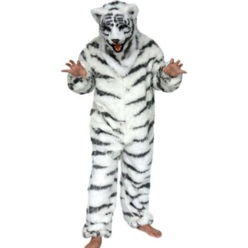 Cute Can Move Mouth White Tiger Mascot Costume Fursuit Cosplay Animal Halloween Adult Cosplay Unisex Hallowen Gift