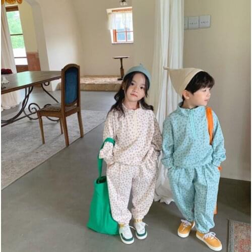 2021 New Girls Boys 2 Pcs Set Floral Sweatshirt +Long Pants Cotton Autumn Fashion Kids Suits 2-7 years CO786