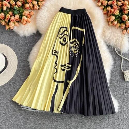 WEIHAOBANG 2021 New Summer Womens Print Casual Skirt Ladys High Waist Slim Pleated Skirt Female Loose Skirts