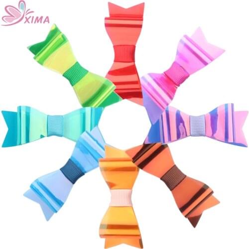 XIMA 8pcs/lot 2.5inch Mini PVC Leather Hair Bow with Clip Kids Bow-knot Bows Headband Kids Hairgrips Hair Accessories