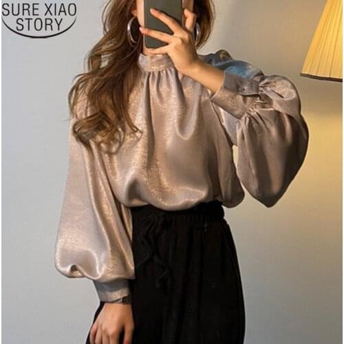 2021 Spring Puff Sleeve White Tops Elegant Fashion Women Satin Blouse Korean Style Long Sleeve Shirt Office Lady Blouses Blusas