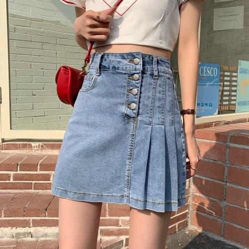 Women Summer Skirt Sexy Jeans High Waist A-Line Slim Splice Denim Casual Sexy High Waist High Waist Irregular Short Skirt #623