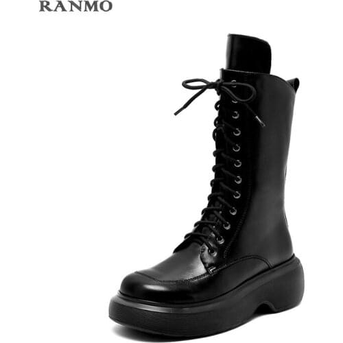 2021 New Lace-up Zipper Womens Boots Thick-soled Boots Casual Comfortable Boots Leather Boots Fashion Boots Commuter Shoes