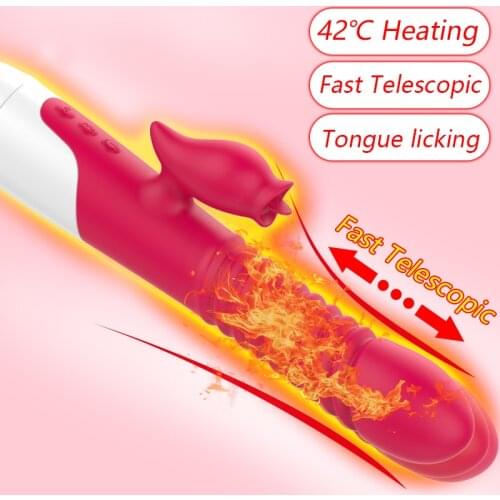 Women Sex Toys G Spot Massage Heating Telescopic Dildo Vibrator Tongue Licking Clitoris Stimulator Female Masturbation Adult Toy