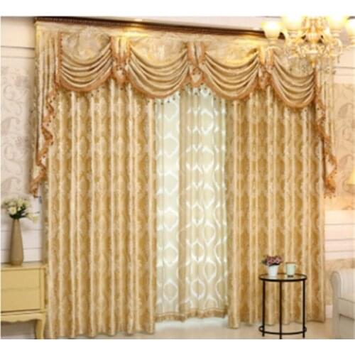 1PC European Luxury Blackout Gold windows treatment curtains for living room bedroom flower tulle valance