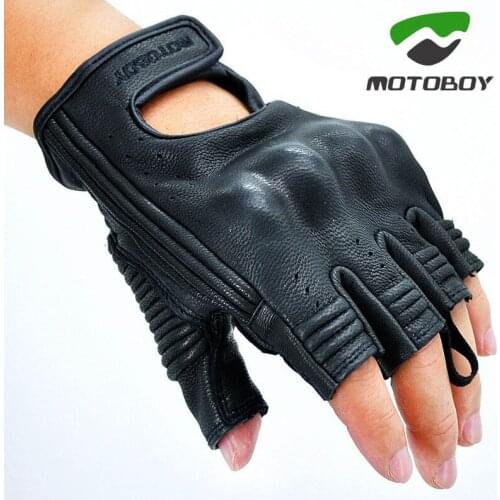 2018 New MOTOBOY Half Finger Motorcycle Gloves Summer Breathable Motorbike Glove Made of Sheepskin Leather Black Size M L XL XXL