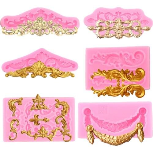 3D Craft Baroque Scroll Relief Silicone Mold Chocolate Fondant Mould Cake Decorating Tools Cake Border Resin Clay Candy Molds