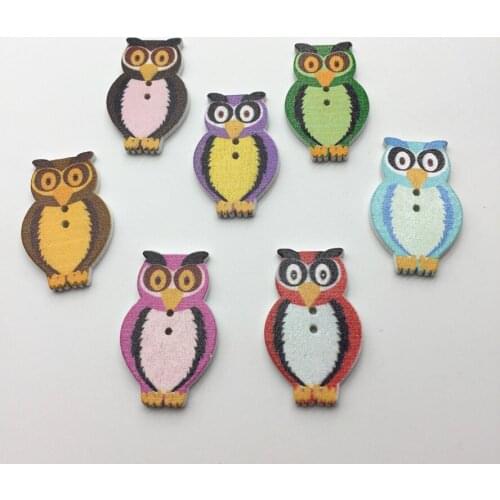 50pcs 30x20mm Mix Owl Wood Buttons 2 Holes Cartoon Novelty Sewing DIY Crafts Embellishments For Scrapbooking