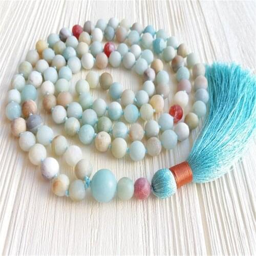 8mm Amazonite 108 Beads Handmade Tassel Necklace Mala Chakra Yoga Religious Spirituality Meditation Buddhism Tibetan
