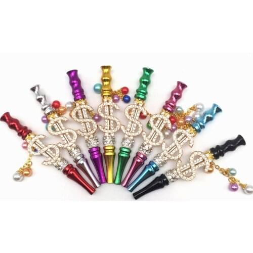 8pcs/lot colorful Handmade Inlaid Jewelry Dollar Alloy Hookah Mouth Tips Shisha Filter Tip Hookah Mouthpiece Jeweled Hookah Tips
