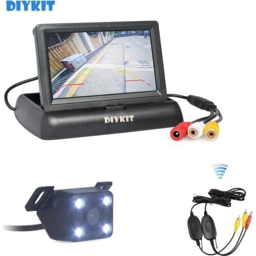 DIYKIT Wireless 4.3" Foldable Rear View Monitor Car Monitor LED Reversing Camera Car Camera Kit Back Up Parking Accessories