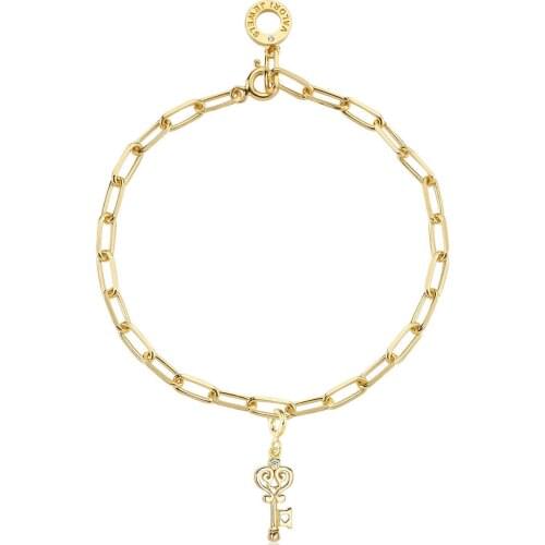 Valori Jewels Love Key, Zirconia Gemstone, Gold Plated, Sterling Silver Charm Bracelet