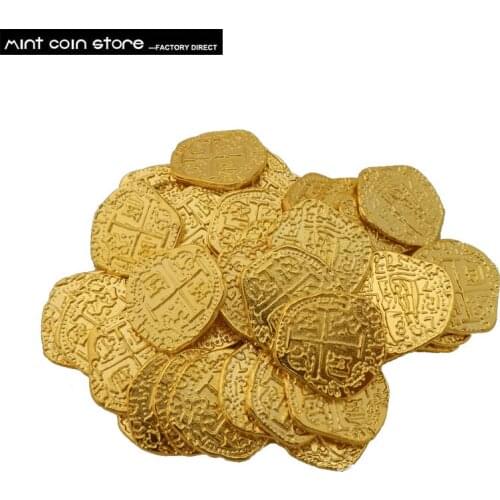 1 Piece European Spain Doubloon gold coin captain pirate toy party metal coin treasure game hunt
