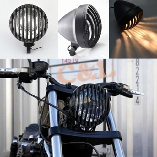Black Aluminum Metal Headlight with Edge Cut Grill Custom Fit For Harley Sportster 883 1200 XL 883N Chopper Bobber