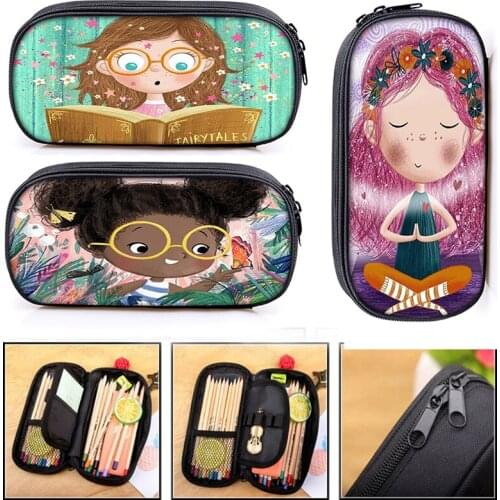 Black Girl Reading Book Printing Pencil Bag African Magic Girl Fashion Stationery Bag Childrens School Pencil Case Coin Purse