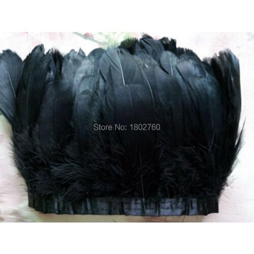 Black goose feathers trim long 2 yards / lot stained goose feathers ribbon 15~18 cm goose feather dance DIY decoration