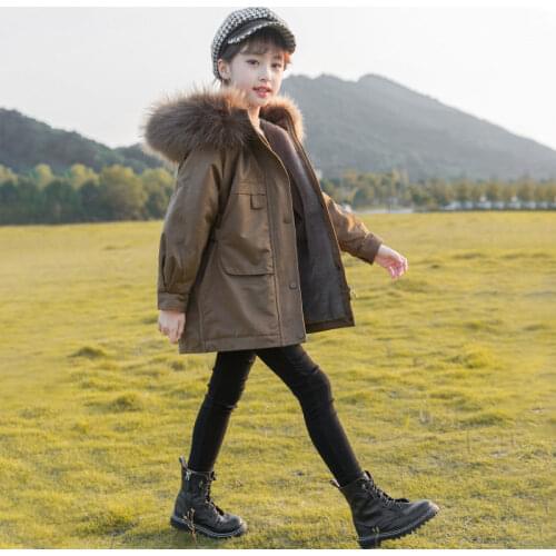 Children Winter Down Cotton Jacket 2021 New Fashion Girl Clothing Kids Clothes Thick Parka Fur Hooded Snowsuit Outerwear Coat