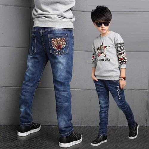 Boys Jeans Kids Childrens Clothing Boys Letter Embroidered Tiger Jeans Jeans for Boys Kids Boys Clothes Size 3 9 10 12 Year