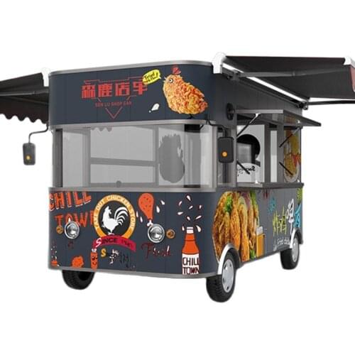 Electric Food Truck Trailer Mobile Kitchen Hot Dog Ice Cream Vending Kiosk Coffee Cart Potato Fries Fryer Machine With Freezer