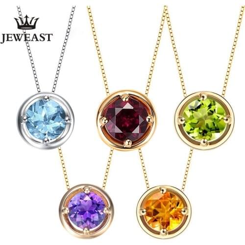 ENZOZB Natural topaz/Garnet/amethyst/Peridot 18K Pure Gold Pendant Real AU 750 Solid Gold Classic Fine Jewelry Hot Sell New 2020