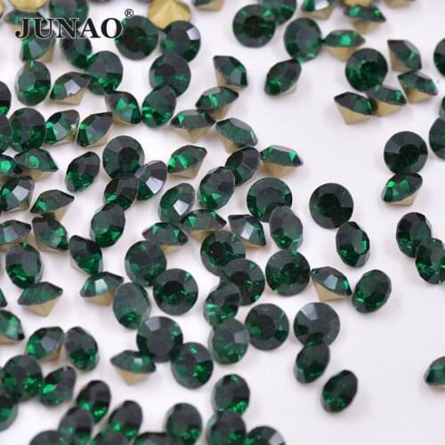 JUNAO SS 6 8 10 12 16 20 30 Dark Green Point Glass Rhinestone Glass Crystal Stones Scrapbooking Strass for Nail Art Decoration