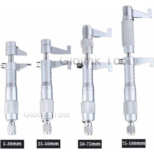 4Pcs Inside Micrometer Set 5-30mm/25-50mm/50-75mm/75-100mm 0.01mm Metric Carbide Ratchet Screw Gauge Micrometers Measuring Tools