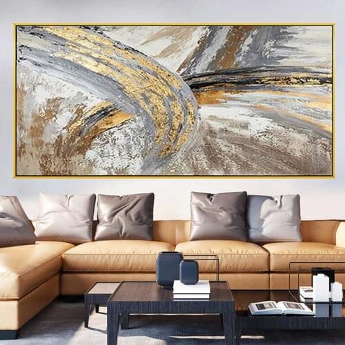 Handmade Canvas Paintings Abstract Gold Foil Line Art Paintings Modern Wall Decor Art Newest Wall Unframe Decor Oil Painting