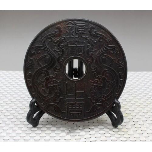 Chinese Old Jades Carving Jade Stone Relief Jade Bi Carvign Dragon Statue Home Decoration