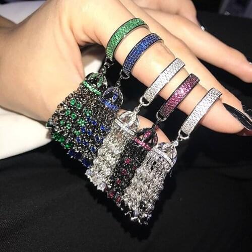 Top Ring Tassel 925 Sterling Silver Rings with White Red Green Blue Tassel Simple Full Zircon Rings with Colorful Tassel