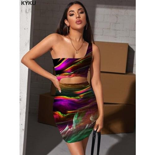 KYKU Colorful Dress Women Rainbow Halter Sleeveless Art Bodycon Dress Womens Clothing Plus Size Short Beach High Quality