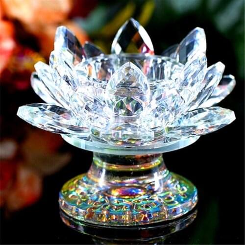 K9 Crystal Lotus Flower Figurine Miniature Garden Fengshui Ornaments Home Decor Accessories Modern Buddhist Candlestick 19ss
