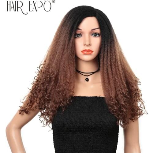 22inch Kinky Curly Synthetic Wig For Black Women Glueless Omber Daily Makeup False Hair New Fashion Wigs Hair Expo City