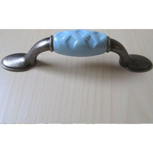 3" Blue dresser handles Drawer knobs pulls ceramic kitchen cabinet pull 76mm antique silver furniture decoration handle