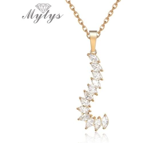 Mytys Cubic Ziron Fishhook Shape Slid Pendant With Rolo Chain New Arrival Gold Color Necklace Pendant GP CN258