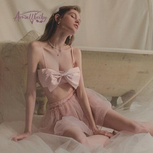 Cute Ruffles Pajamas See-through Tulle Bow Tube Top Set Japanese Lolita Women Sexy Lingerie Set Kawaii Gothic Cosplay Costumes