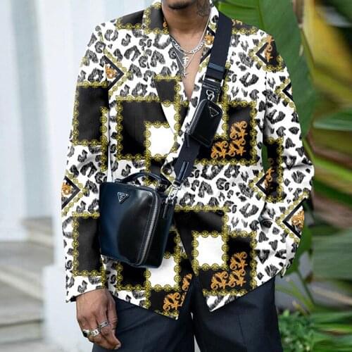 2021 Autumn New Fashion Mens Blazer Jackets Vintage Striped Printed Long Sleeve Outerwear Men Street Style Turn-down Collar Coat