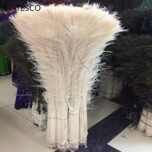 New! Free shipping wholesale 50 pcs / lot high-quality off white peacock feathers, 70-80cm / 28-32 "DIY jewelry decoration