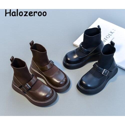 New Autumn Kids Chelsea Boots Children Brand Sock Shoes Baby Girls Black Slip On Boots Fashion Ankle Shoes Soft Motorcycle Boots
