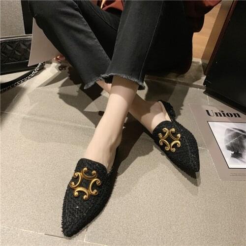 2020 spring new ladies slippers outside one pedal Pointed suede Metal decoration Soft slip-resistant elegant wild shoe U24-99