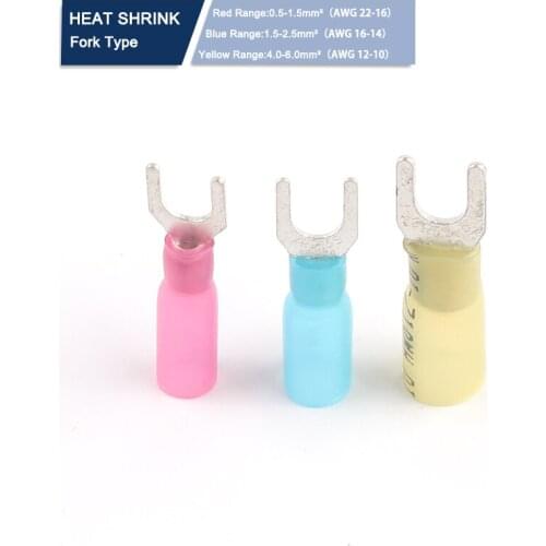 50PCS SV Spade Fork Crimp Cable Terminal Insulated Heat shrink Wire Connector Electric Wiring Terminal SV1.25/2/5.5 22-10AWG