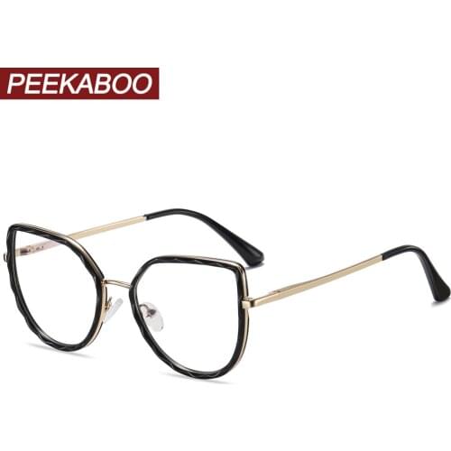 Peekaboo cat eye glasses female blue light pink gold clear lens metal fashion eyeglass frame for women computer high quality