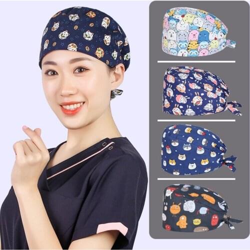 Sales Scrub Hats Work Caps Ground Skull Tie Back Cap 100% Cotton Women and Men Forehead Sweatband Adjustable Durable Chemo Hats