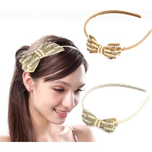 White Blue and black Crystals-Inlaid Bowknot Hairband European and American Luxury Baroque Wide Headband For Women Accessories