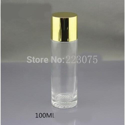 100ml transparent clear glass bottle with gold screw lid plastic stoppper ,toner bottle , Cosmetic Packaging Refillable Bottles