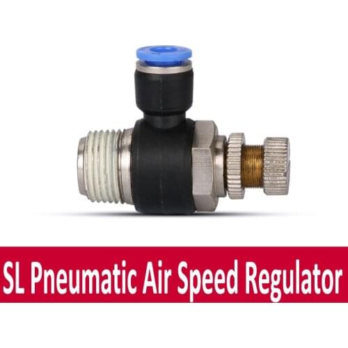 Throttle valve L Type SL4 6 8 10 12MM Pneumatic Air Speed Regulator 1/4" 1/8" 1/2" 3/8"PT Gas Flow Control Valve Quick Fitting