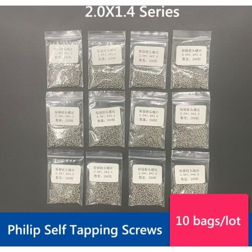 Wholesale 10 Bags Eyeglasses Philip Self Tapping Screws 2.0*1.4mm Series 2.4 2.6 2.8 3.0 3.2 3.4 3.6 3.8 4.0 4.5 5.0 6.0 Height